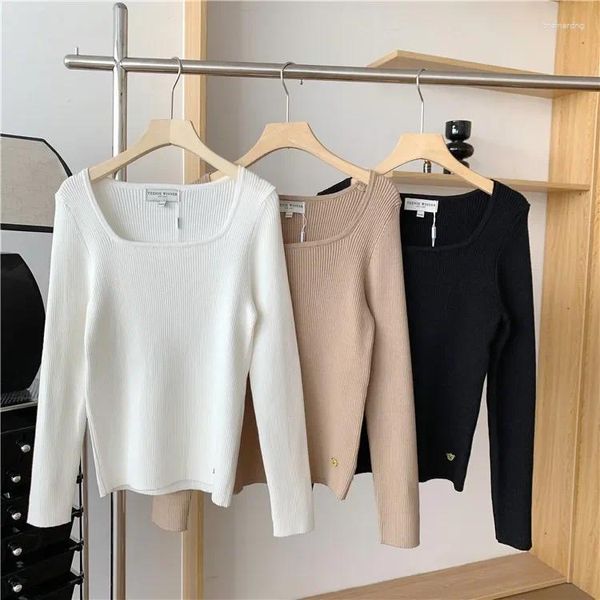 Kadın Sweaters Square Boyun Örme Kazak Kadınlar Beyaz Renkli Mahsul Üstler Sonbahar Tam Kollu Jumper Yüksek Strech Giysileri Tee