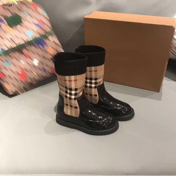 designer di marca bambino Stivali casual Ragazzi ragazze Sneakers con punta in vernice lucida Stampa scozzese per bambini Scarpe invernali Moda regalo taglia 26-35