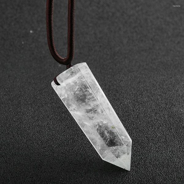 Anhänger Halsketten Natürlicher weißer Kristallquarz Sechseckige Prismen Obelisk Einzelpunkt Roherz Halskette Reiki Chakra Heilung Amulett Schmuck