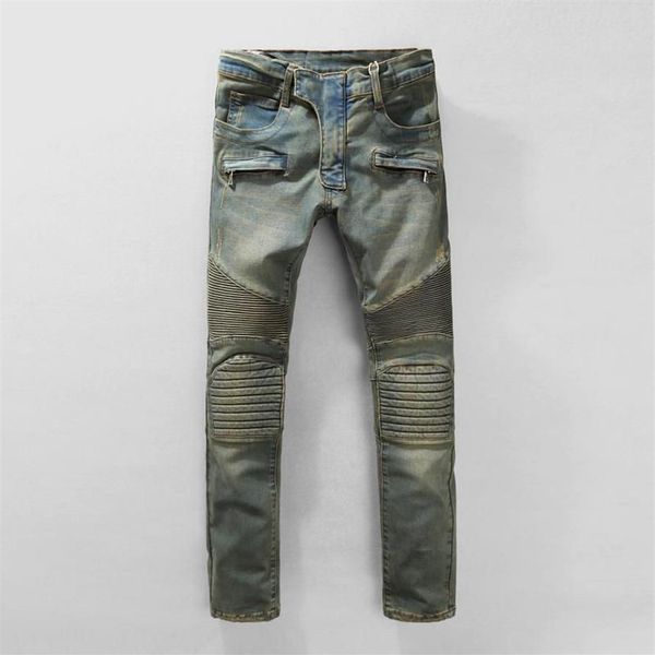 Jeans da motociclista strappati da uomo Moda Hip Hop Skinny Azzurro West Designer Brand Streetwear Swag Pants292q