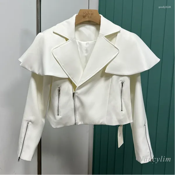 Jaquetas femininas outono casaco branco mulheres 2023 design de moda coreana sentido chique rua s metal zíper capa curta senhora top