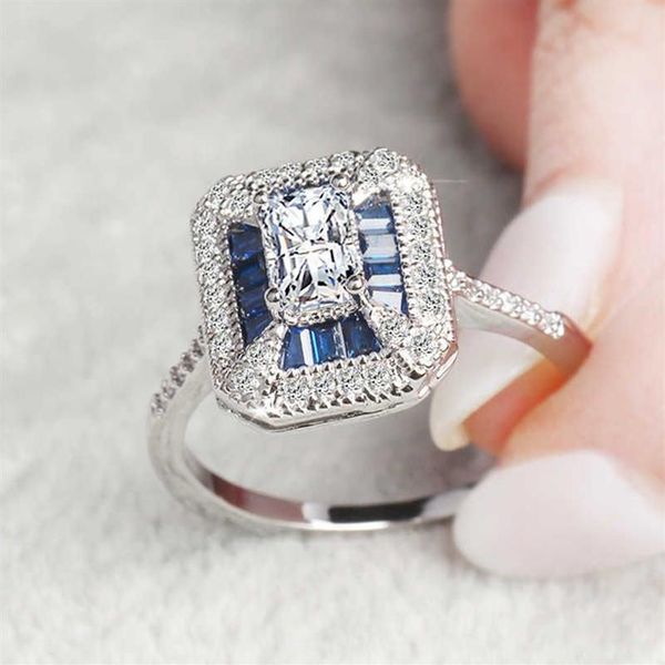 Anel de safira quadrado para casamento, joia de ouro 14k para mulheres, peridoto, topázio azul, pedra preciosa, bizuteria, joia de diamante, anel 243y