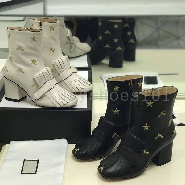 Tasarımcı Marmont Kadın Botlar Tasarımcı Platformu Ayakkabı Boot ile Saçak Pubsel Botları Yüksek Topuklu Arı Boot Gerçek Deri Kış Ayakkabıları