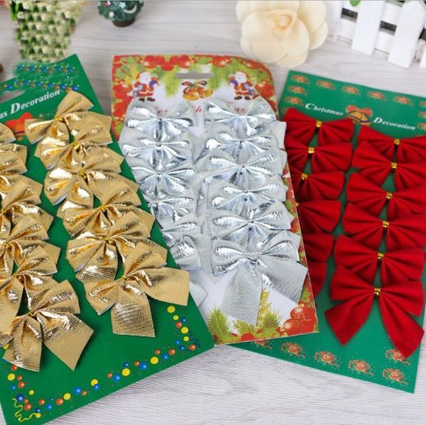 Noel dekorasyonları, Noel ağacı süslemeleri, küçük yaylar, kırmızı, altın, gümüş, 12 adet, üreticilerden toptan satış