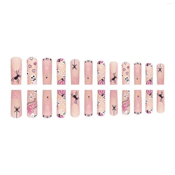 Uñas postizas Uñas mate ultralargas Estilo de Halloween Dulce Rosa Reutilizable Artificial para maquillaje de belleza para dama