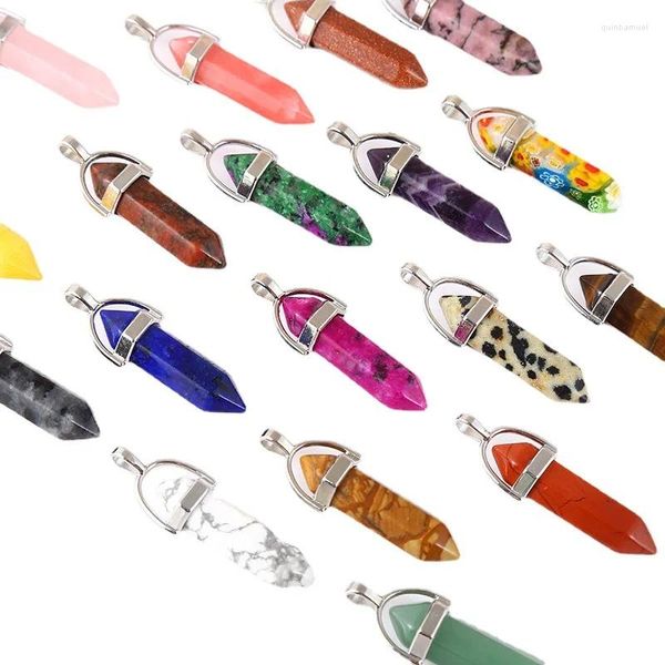 Encantos 5 uds colorido piedra Natural cristal columna Hexagonal cabeza de ágata para hacer joyería pendientes pulsera accesorio DIY