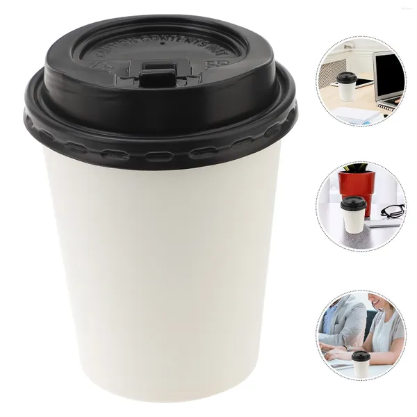 Copos descartáveis, canudos, 50 peças, isolamento de café, copo de papel de camada dupla com tampa (8oz 280ml)