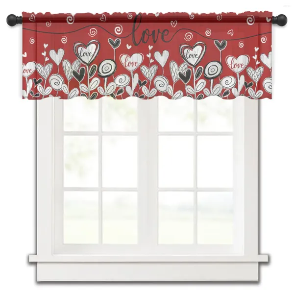 Cortina dia dos namorados amor árvore vermelha pequena janela valance sheer quarto curto decoração de casa voile cortinas