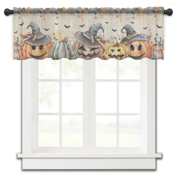 Cortina halloween abóbora morcego pequena janela valance sheer quarto curto decoração de casa voile cortinas