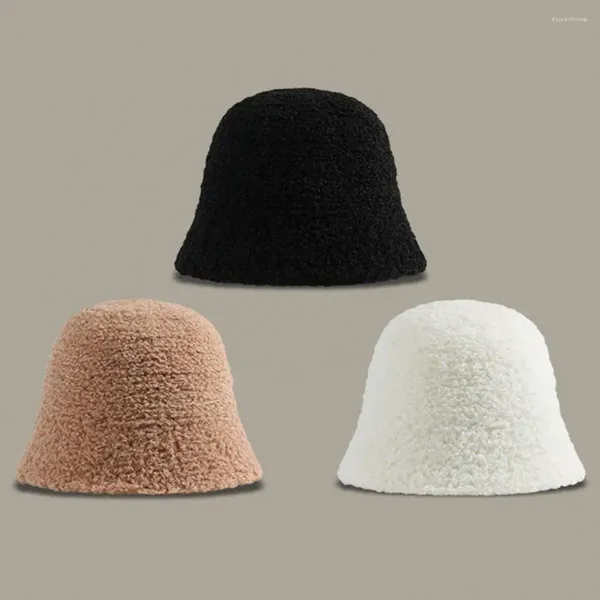 Berets Wide Brim Bucket Chapéu Elegante Mulheres Quentes Chapéus de Inverno Pelúcia À Prova de Vento Dobrável Para Aventuras Ao Ar Livre Pescador