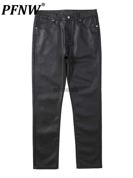 Herrenjeans PFNW Herren gewachste Jeans Baumwolle Gothic Darkwear High Street Mantel Herbstmode Flut gerade solide schwarze schicke Denimhose 12A2908 YQ231106