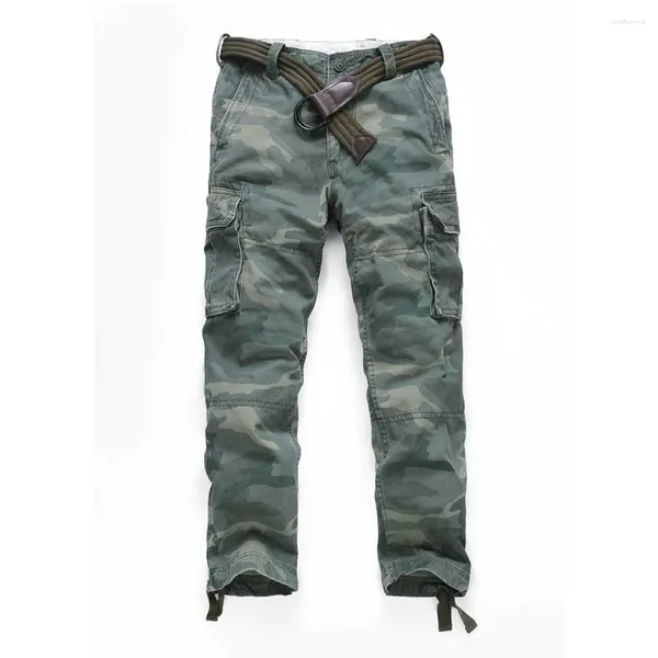 Calças masculinas moda camuflagem carga homens casual militar estilo exército reto solto calças largas tático streetwear roupas