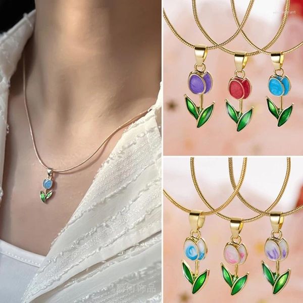 Ожерелья с подвесками, темпераментное ожерелье с цветком тюльпанов, сладкий элегантный воротник, колье, цепочка на шею, модные украшения