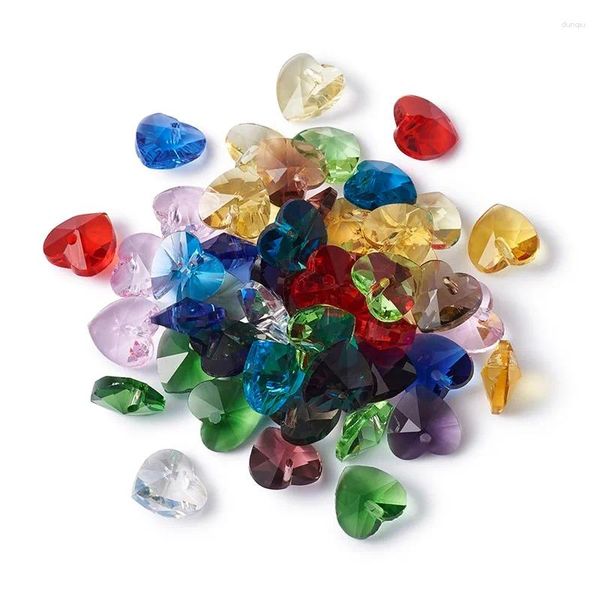 Colares de pingente 20pcs cor misturada facetada coração encantos românticos ideias de namorados vidro para fazer jóias 10x10x5mm furo: 1mm