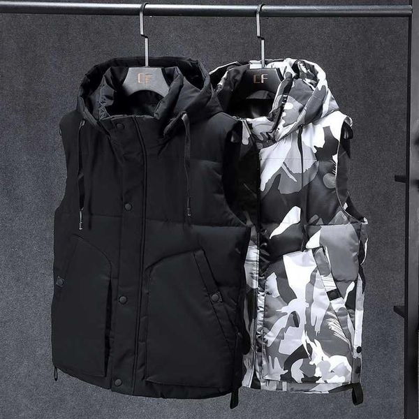 Inverno masculino plus size 6xl 7xl parka colete com capuz camuflagem jaquetas sem mangas quente2287