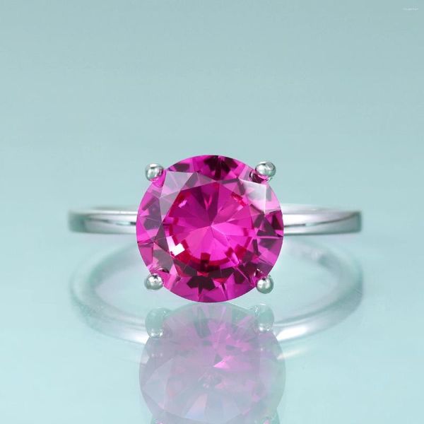 Cluster-Ringe GEM'S BALLET Runder Lab-Rosa-Saphir-Solitär-Verlobungsring mit vier Zinken aus 925er-Sterlingsilber