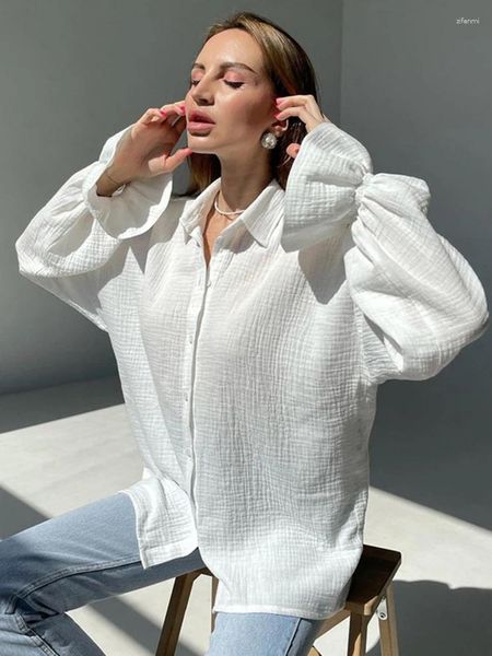 Blusas femininas 2023 outono inverno manga longa sólida branco escritório solto camisa topos elegantes senhoras blusa para mulher feminina