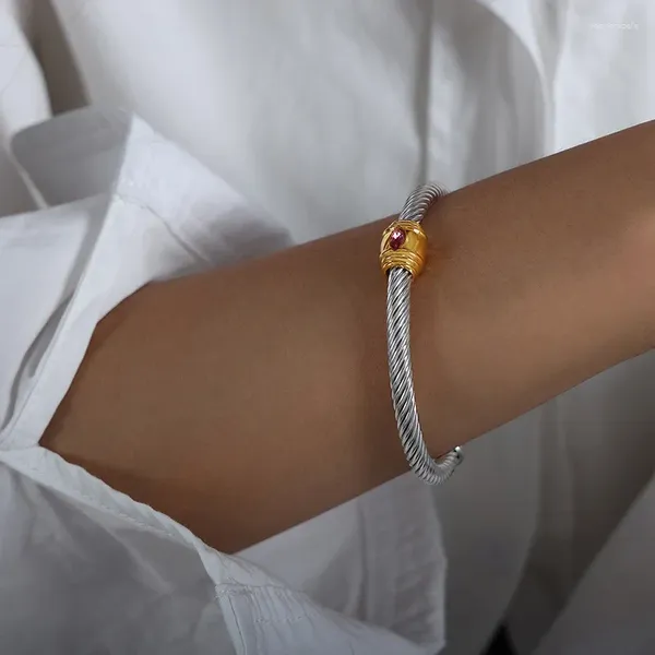 Браслет 2023, позолоченный браслет-манжета с кубическим цирконом, камень из нержавеющей стали, родий, регулируемый размер, модный браслет для девочек