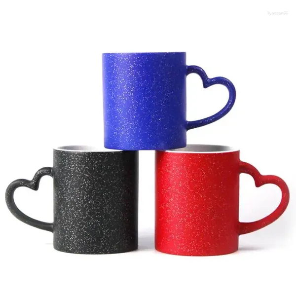 Canecas Amor Coração Lidar Copo Lidless Sublimação Em Branco Preto Vermelho Azul Estrela Caneca DIY Cor Mudando Cerâmica Tumbler Moda SN12