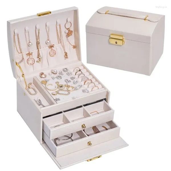 Scatole portaoggetti Custodia per organizer per gioielli di lusso per collane, orecchini, anelli, gioielli in pelle