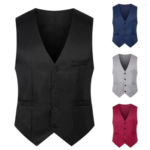 Coletes masculinos sem mangas jaqueta elegante fino ajuste com decote em v terno colete para lazer festa workwear cor sólida único breasted barra