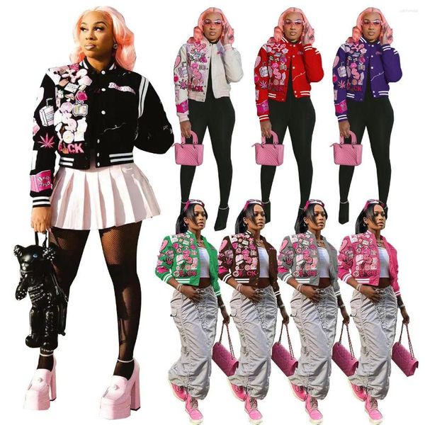 Damenjacken Baseballjacke Frauen Frühling Fleece Print Streetwear Chic Mantel Wolle Letterman Mean Girls Burn Book Varsity