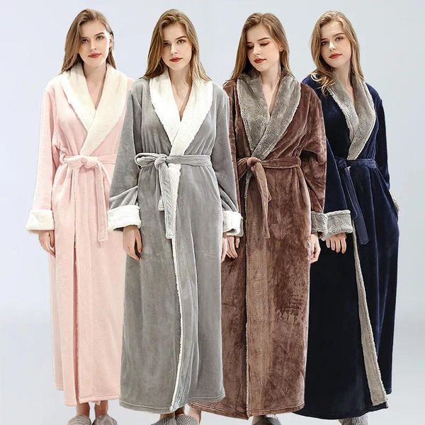 Женская одежда для сна, теплый зимний халат, коралловый флис, женский утепленный халат, кимоно, халат, мужские халаты для душа, свободная домашняя одежда