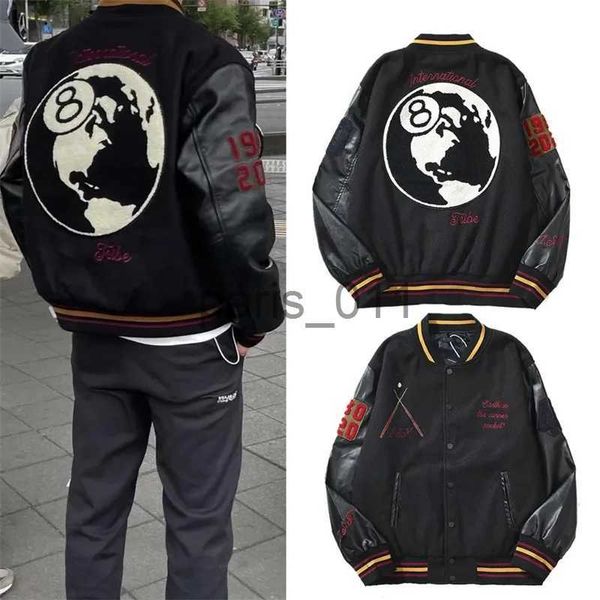 Jaquetas masculinas Jaqueta de equipe escolar masculina carta de pele PU couro remendo trabalho jaqueta de beisebol inverno roupas de rua marca de moda jaqueta bomber jaqueta neutra x1016