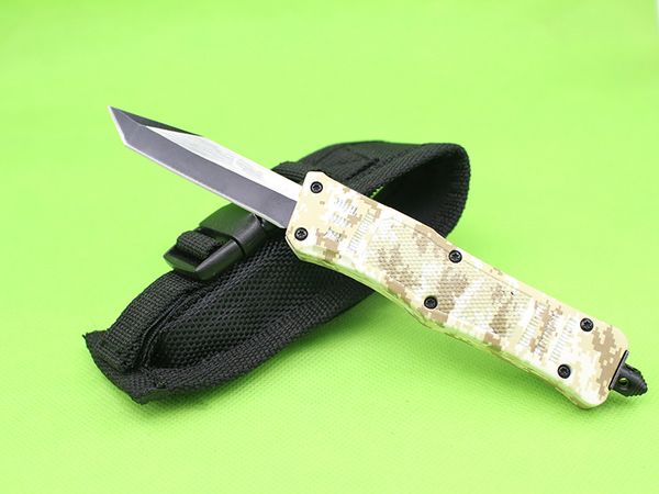 Coltello tattico automatico Mini Camo da 7 pollici 616 marrone di alta qualità 440C Coltelli tascabili EDC in lega di zinco-alluminio bicolore con borsa in nylon