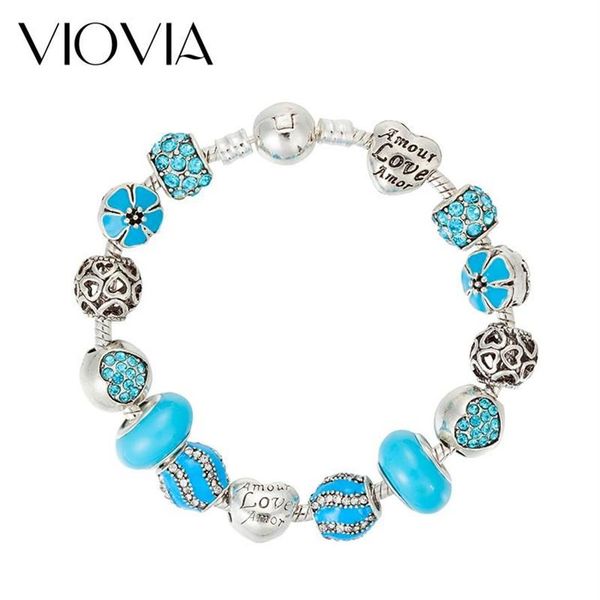 Charm-Armbänder VIOVIA Eine Vielzahl von Design-Armbändern mit Liebes-Herz-Armreif Blaue Kristallperle Weiblicher Schmuck Geschenke B17023222M