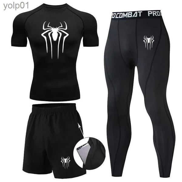 Homens Tracksuits Compressão Camisa Sportswear Homens Correndo T-shirt Manga Curta Fitness Leggings Quick Dry Sports Top Black Workout White ClothesL231016