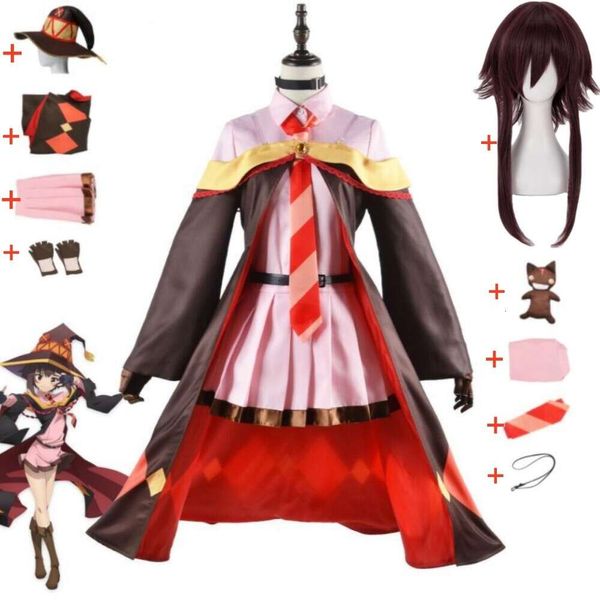 Cosplay anime konosuba deus bênção neste mundo maravilhoso megumin cosplay traje peruca chapéu manto vestido halloween carnaval terno de festa