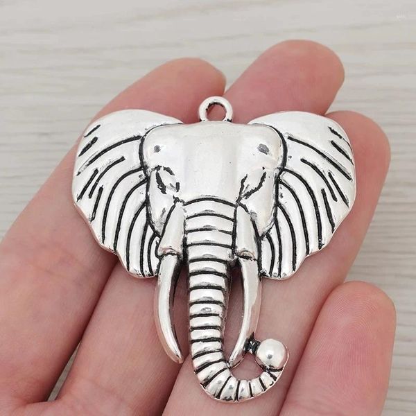 Collane con ciondolo 3 X Pendenti con ciondoli a forma di testa di elefante placcato argento tibetano per collane fai da te Creazione di gioielli Accessori 55x48mm