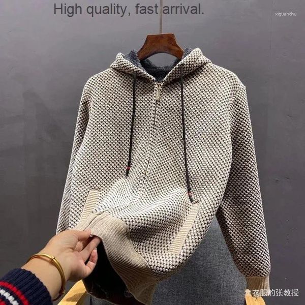 Os Hoodies dos homens Textura estrangeira do abacaxi! Comércio outono e inverno lã forrado acolchoado quente mantendo suéter com capuz