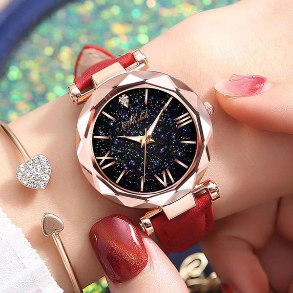 Relógios de pulso mulheres relógios unisex estrelas pequeno ponto fosco cinto relógio pontilhado com escala romana fêmeas elegante reloj