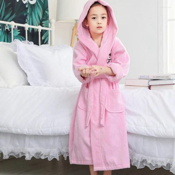 Mulheres sleepwear inverno roupão crianças robe para crianças algodão quente longo grosso com capuz vestido menina meninos toalha velo pijama outono