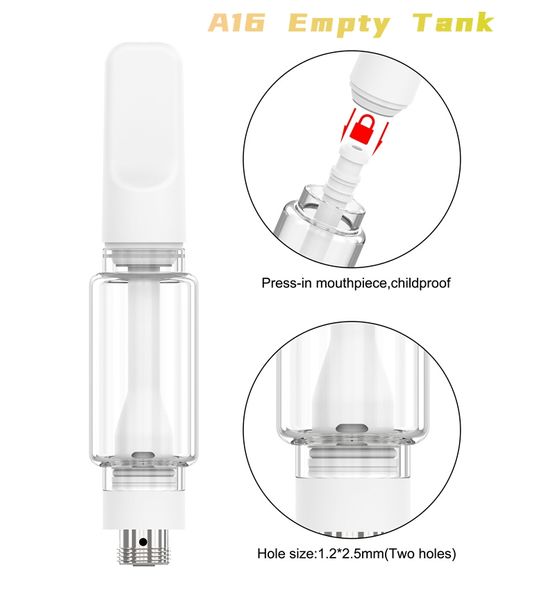 Китай Vape Tank A16 Полностью керамические тележки Лампа Pyrex Fat Glass Cartridge 2,0 мл Vape Oil Atomizer диаметром 10,5 мм для 510 батарей, пустой масляный бак