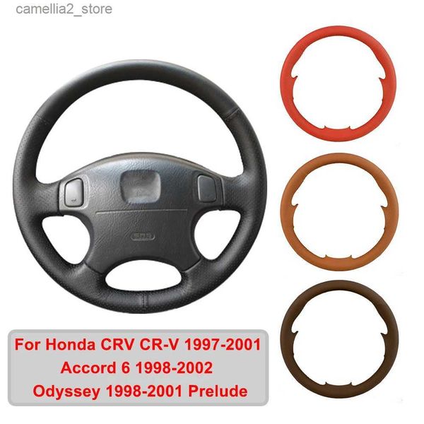 Capas de volante costuradas à mão em couro artificial capa de volante de carro para Honda CRV CR-V Accord 6 Odyssey Prelude Trança de volante Q231016