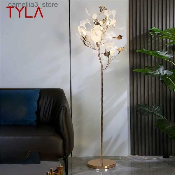 Lâmpadas de assoalho TYLA Nordic Criativo Lâmpada de Assoalho Ginkgo Flor Forma Luz Moderna LED Decorativa para Casa Sala de Estar Q231016