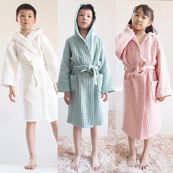 Kadın pijama çocukları kış pamuk kimono çifte güverte waffle bornoz sıcak banyo bornoz çocuğu kalın gece kıyafet kız su alımı