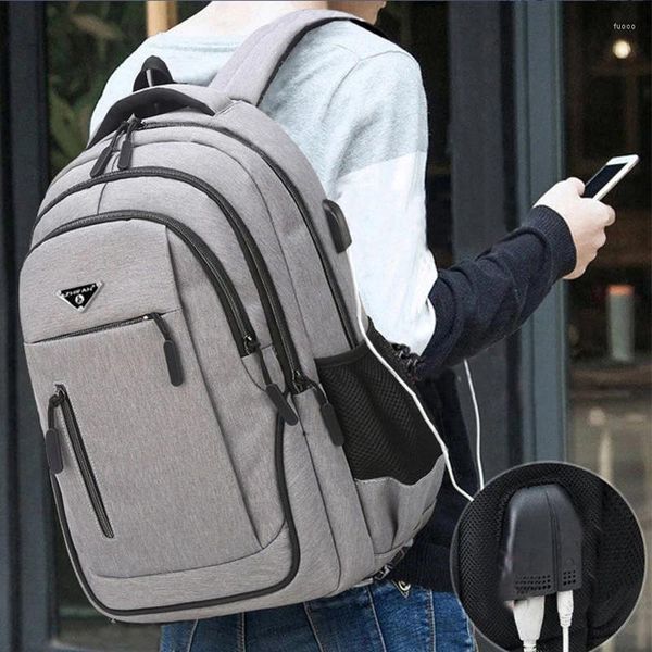 Rucksack mit großem Fassungsvermögen für 15,6-Zoll-Laptops für Herren – Oxford Black Solid High School Bag Teen College Students