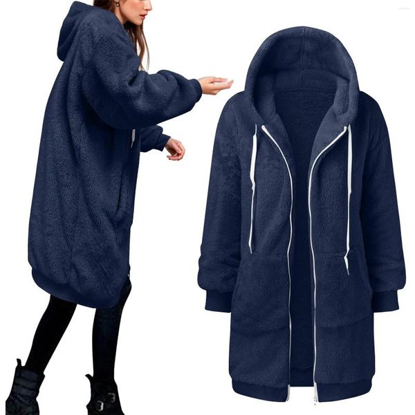 Damenjacken Plus Size 5XL Frauen Fleece Kapuzenmantel Jacke Mode Kunstpelz Reißverschluss Oberbekleidung Warm Dicker Plüsch Winter Weiblich Hoodie