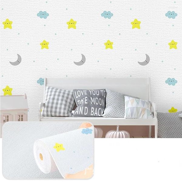 Wallpapers estrela e lua 3d adesivo para crianças quarto decoração de parede casca vara papel de parede sala de estar sofá fundo