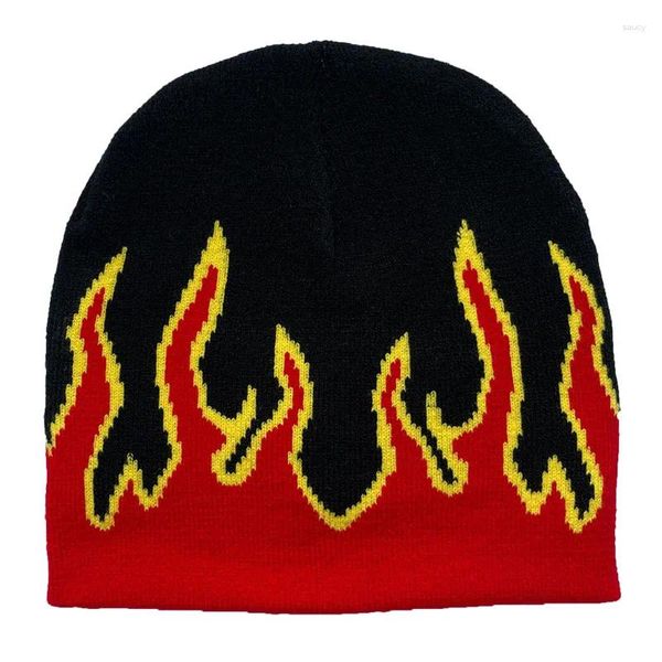 Berets y2k beanie chapéu feminino bonés para homens outono inverno quente moda chama impressão de malha boné unisex hip hop bonnet 2023