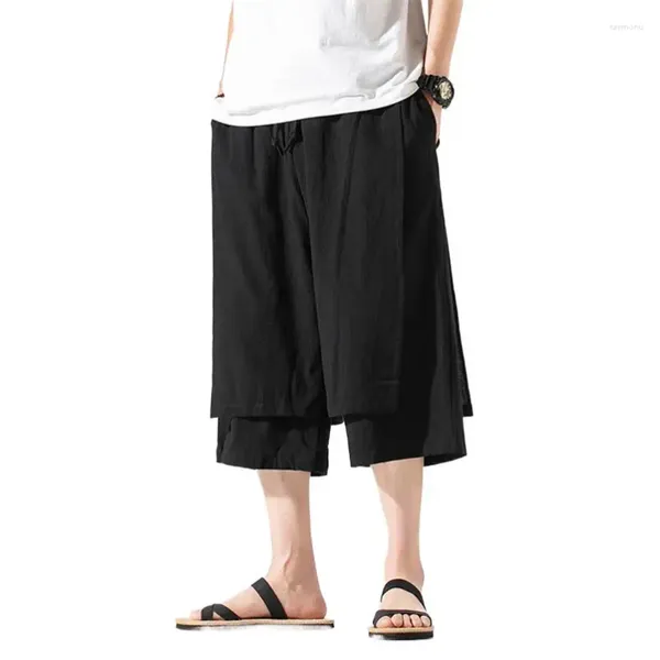 Erkek pantolonlar Tasarım Erkekler Çin tarzı pamuk keten gevşek geniş bacak 2023 yaz moda patchwork buzağı uzunluğu artı boyut m-8xl