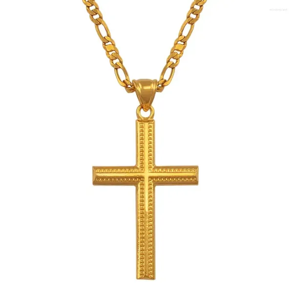 Colares Pingente Anniyo Mulheres Cruz Ouro Cor Encantos Colar Para Homens Moda Cristã Jóias Fábrica Atacado Crucifixo Deus #066102