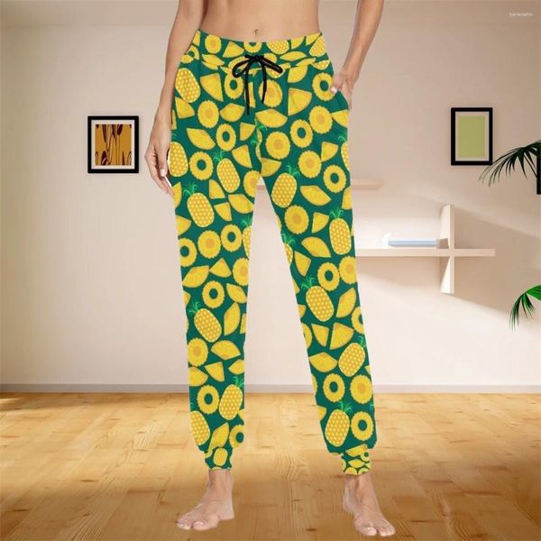 Calças femininas Tropical Fruit Abacaxi Padrão Mulheres Casual Aconchegante Suave Elasticidade Calça Esportiva Corredores Streetwear Estilo Adolescente Calças