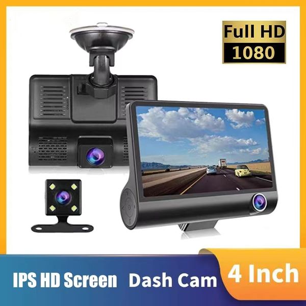 3 Objektiv Dash Cam 4 Zoll IPS HD Bildschirm Auto DVR Recorder 1080P Dual Kameras Auto DVR Kamera Nachtsicht mit 170 Grad Rückansicht