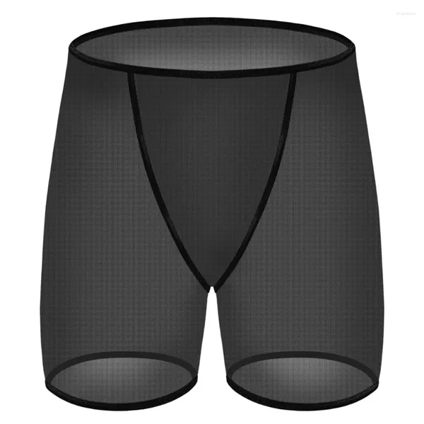 Cuecas gays sexy transparente boxer shorts para homens moda diversão roupa interior fina malha aro calças sissy sheer respirável homme calcinha inferior