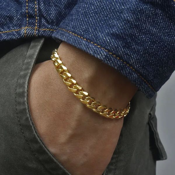 Kette Hiphot Edelstahl Bordsteinkubanische Armbandmänner einfache goldene Farbe Herren Unisex Handgelenk Schmuckgeschenk 231016